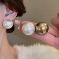 Round Faux Pearl Stud Earrings With Silver Pins, Geometric Light Luxury Versatile Style view 2