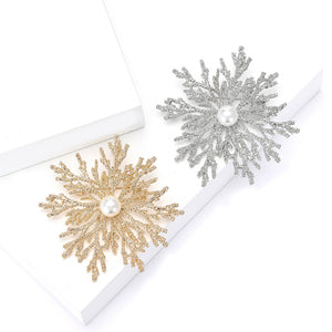 Alloy Pearl Snowflake Brooch Pin For Womens Sweaters And Coats