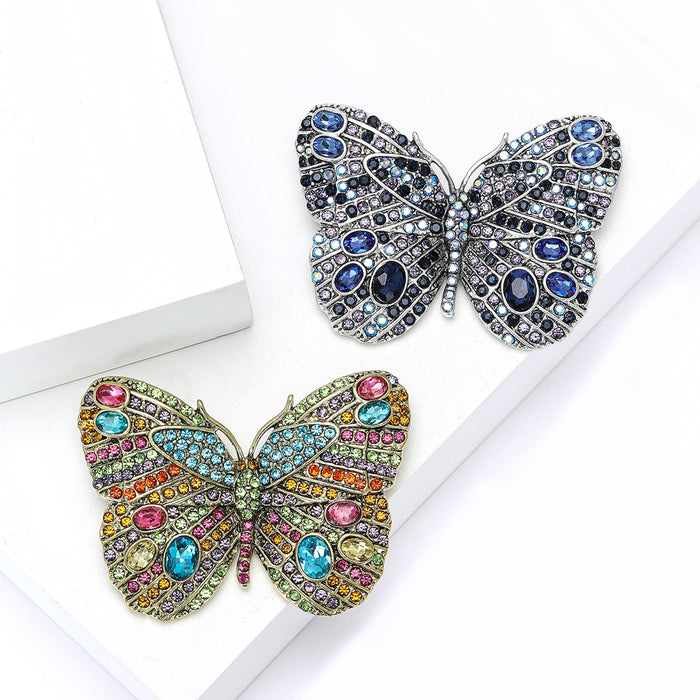 Alloy Rhinestone Large Butterfly Brooch Pin For Women's Apparel
