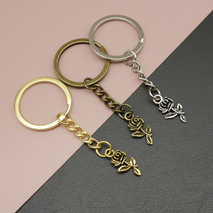 Metal Rose Flower Keychain Fashion Bag Charm Gift
