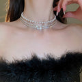 Elegant Copper Rhinestone Multilayer Pearl Round Choker Necklace For Women view 1