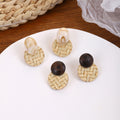 Bohemian Vacation Style Woven Rattan Round Stud Drops With Wood Shell And Alloy Accent Earrings view 2
