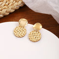 Bohemian Vacation Style Woven Rattan Round Stud Drops With Wood Shell And Alloy Accent Earrings view 3