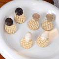 Bohemian Vacation Style Woven Rattan Round Stud Drops With Wood Shell And Alloy Accent Earrings view 1