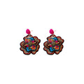 Vintage Ethnic Alloy Floral Stud Earrings With Rhinestone Embroidery And Striped Woven Design view 5