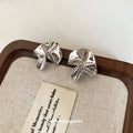 Copper Irregular Crumpled Flower Stud Earrings, Artistic Minimalist Geometric Floral Jewelry view 3