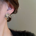 Copper Irregular Crumpled Flower Stud Earrings, Artistic Minimalist Geometric Floral Jewelry view 4