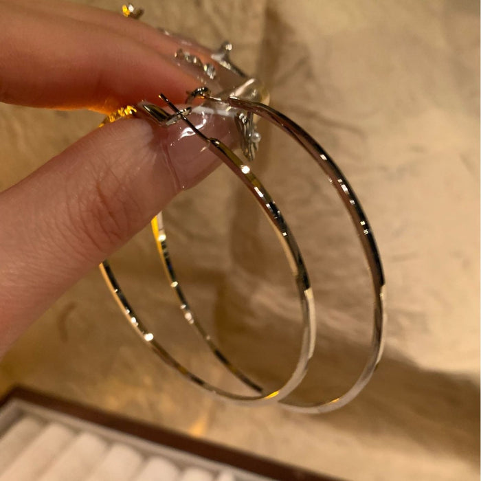 Oversized Copper Round Hoop Earrings With Silver Pins Minimalist Geometric Statement Style