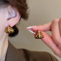 Gold Plated Alloy Teardrop Stud Earrings With Silver Pins, Leopard Print Maillard Retro Style view 2