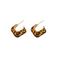 Gold Plated Alloy Teardrop Stud Earrings With Silver Pins, Leopard Print Maillard Retro Style view 5