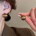 Gold Plated Alloy Teardrop Stud Earrings With Silver Pins, Leopard Print Maillard Retro Style view 3