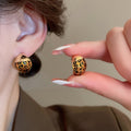 Gold Plated Alloy Teardrop Stud Earrings With Silver Pins, Leopard Print Maillard Retro Style view 4