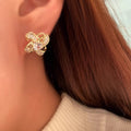 Micro Pave Flower Stud Earrings For Women, Fashion Light Luxury Sweet Elegant Floral Jewelry view 3