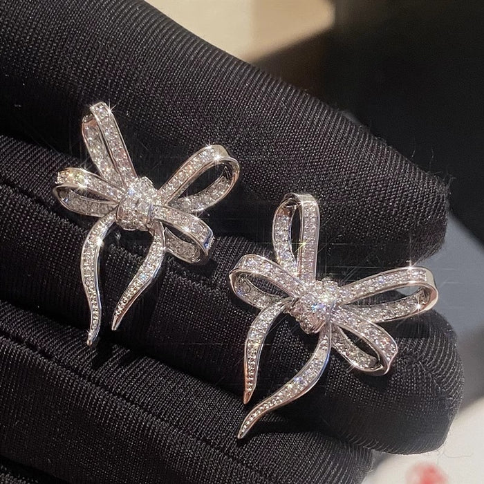 Shiny Bow Earrings For Women, Delicate Sweet Princess Style Fashion Jewelry Accessories