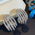 Light Luxury Geometric Line Stud Earrings With Micro Pave Zircon For Bridal Engagement Banquet view 2