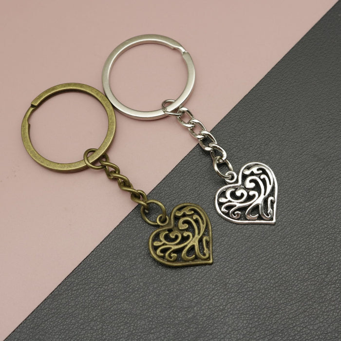 Metal Geometric Heart Keychain Key Ring Bag Charm Gift