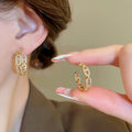 Gold Plated Copper C-Shaped Stud Earrings With Silver Posts, Zircon Chain Link Letter Style view 4