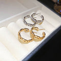 Gold Plated Copper C-Shaped Stud Earrings With Silver Posts, Zircon Chain Link Letter Style view 3