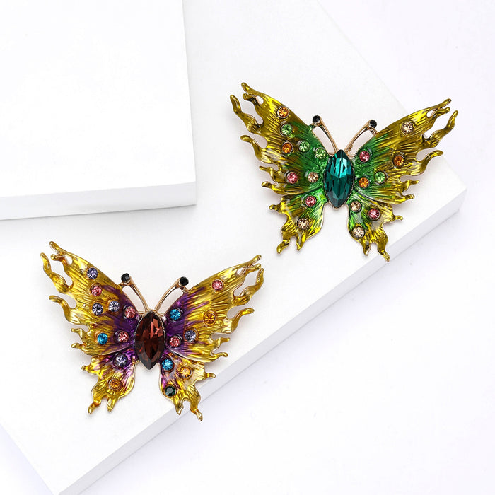 Alloy Enamel Rhinestone Flame Butterfly Brooch Pin For Womens Apparel