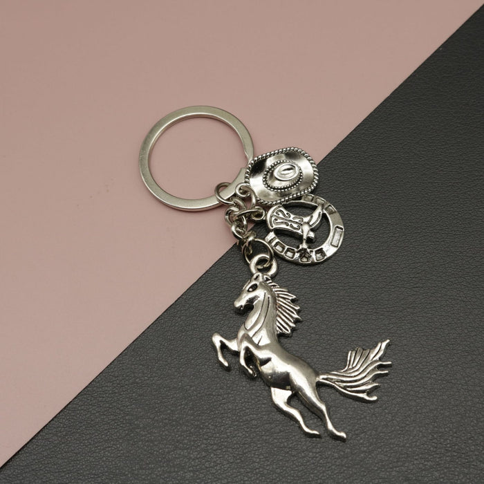Zinc Alloy Western Cowboy Boots Hat Horseshoe Keychain Bag Charm