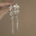 Alloy Floral Rhinestone Tassel Drop Earrings Chic Elegant Light Luxury Style view 3
