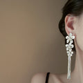 Alloy Floral Rhinestone Tassel Drop Earrings Chic Elegant Light Luxury Style view 4
