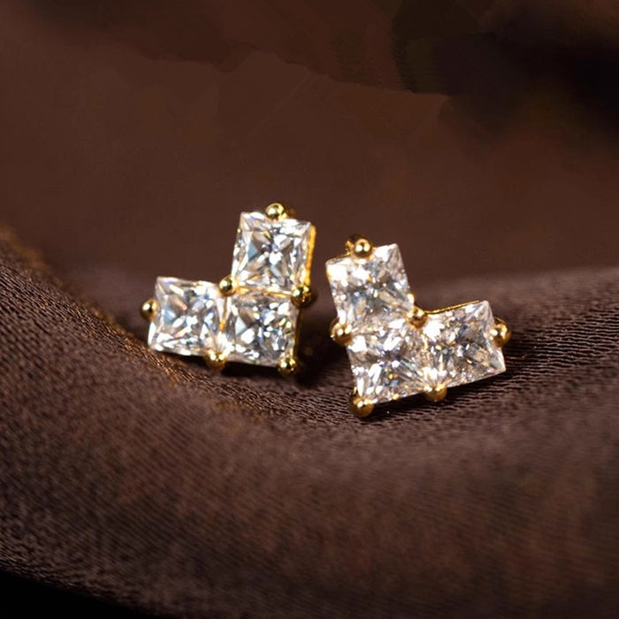Gentle Minimalist Stud Earrings For Women, Heart And Square Geometric Daily Korean Jewelry