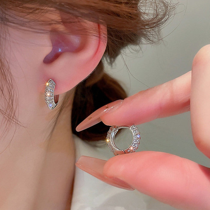 Korean Minimalist Small Hoop Earrings For Women With Inlaid Zircon, Simple Fashion Jewelry