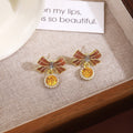 Vintage Luxury Enamel Bowknot Zircon Pearl Drop Studs Sweet Elegant Alloy Women Fashion Earrings view 3