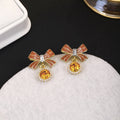 Vintage Luxury Enamel Bowknot Zircon Pearl Drop Studs Sweet Elegant Alloy Women Fashion Earrings view 4