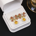 Vintage Luxury Enamel Bowknot Zircon Pearl Drop Studs Sweet Elegant Alloy Women Fashion Earrings view 1