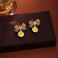 Vintage Luxury Enamel Bowknot Zircon Pearl Drop Studs Sweet Elegant Alloy Women Fashion Earrings view 2