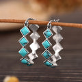 Retro Chinese Style Geometric Faux Turquoise Clip Earrings, Trendy Fashion Ear Jewelry view 5