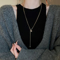 Gold Plated Copper Square Zircon Ball Adjustable Sweater Necklace Simple Geometric Style view 3