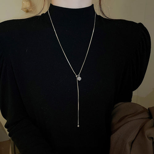 Gold Plated Copper Square Zircon Ball Adjustable Sweater Necklace Simple Geometric Style