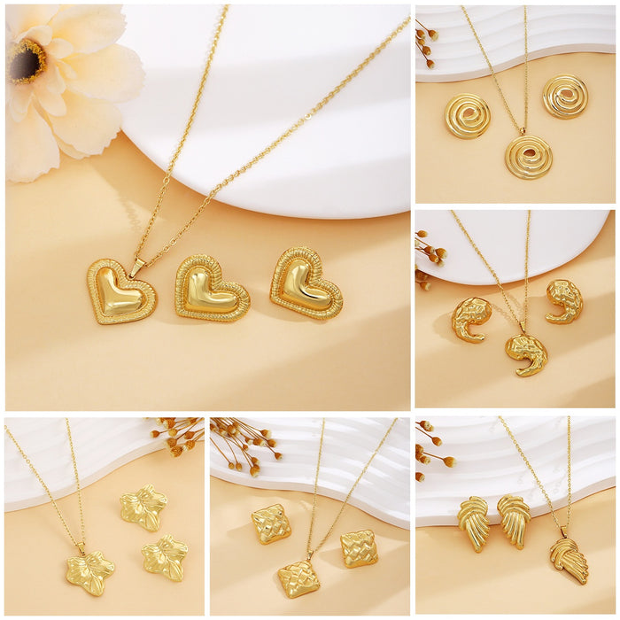 European American Heart Spiral Leaf Irregular Earrings Necklace Set, Light Luxury Metal Fashion Jewelry Set