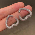 Electroplated Metal Open Heart Earrings For Women Full Rhinestone Princess Drop Jewelry view 3