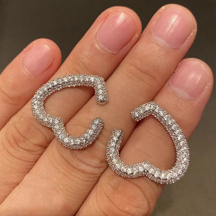 Electroplated Metal Open Heart Earrings For Women Full Rhinestone Princess Drop Jewelry