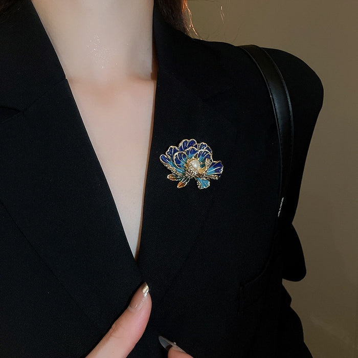 French 3D Floral Pearl Alloy Brooch, Light Luxury Fashion Lapel Pin Accessory