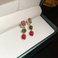 Light Luxury Oval Colorful Zircon Copper Drop Earrings With Silver Posts view 2
