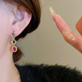 Light Luxury Oval Colorful Zircon Copper Drop Earrings With Silver Posts view 3