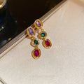Light Luxury Oval Colorful Zircon Copper Drop Earrings With Silver Posts view 4