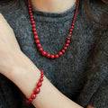 Red Faux Pearl Beaded Necklace And Bracelet Jewelry Set, Light Luxury Sweater Chain view 3