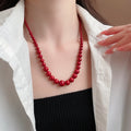 Red Faux Pearl Beaded Necklace And Bracelet Jewelry Set, Light Luxury Sweater Chain view 1