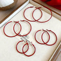 Minimalist Red Iron Hoop Earrings With Geometric Round Design, Light Luxury Fall Winter Style view 3