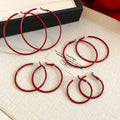 Minimalist Red Iron Hoop Earrings With Geometric Round Design, Light Luxury Fall Winter Style view 1