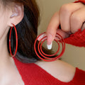 Minimalist Red Iron Hoop Earrings With Geometric Round Design, Light Luxury Fall Winter Style view 2