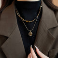 Gold Plated Tiger Eye Beaded Necklace, Light Luxury Geometric Round Square Choker view 1