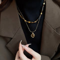 Gold Plated Tiger Eye Beaded Necklace, Light Luxury Geometric Round Square Choker view 4