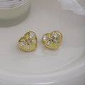 Luxury Rhinestone Bow Heart Alloy Stud Earrings For Women, Shiny Gold Silver Metal Fashion Earrings view 4